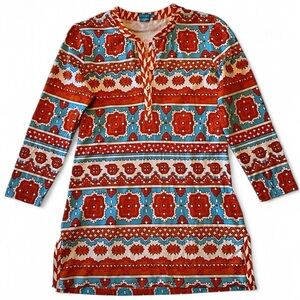 J. McLaughlin Red & Turquoise Printed Tunic